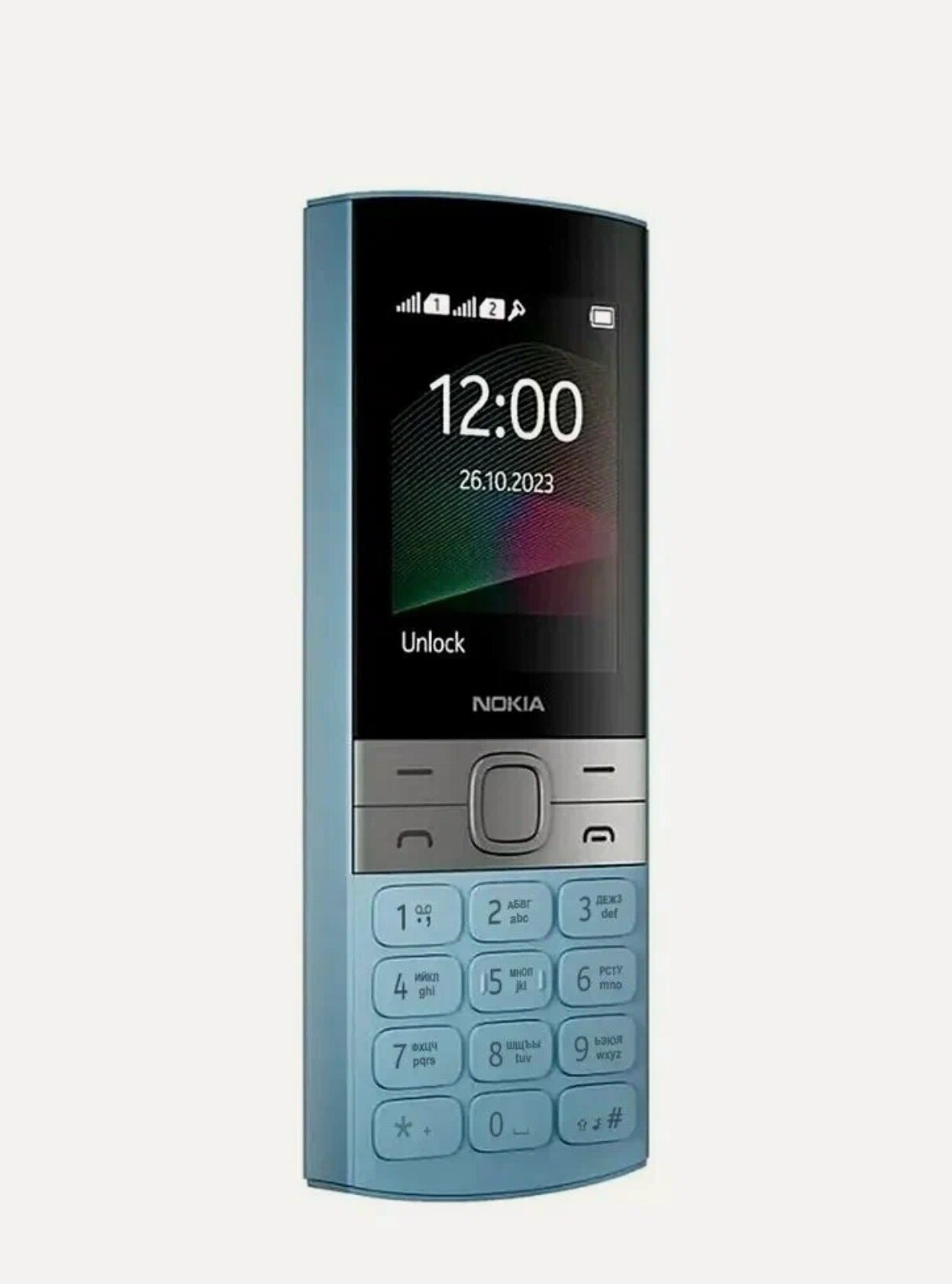 Кнопочный мобильный телефон Nokia-150 с большими кнопками и громким динамиком, голубой (Cyan)