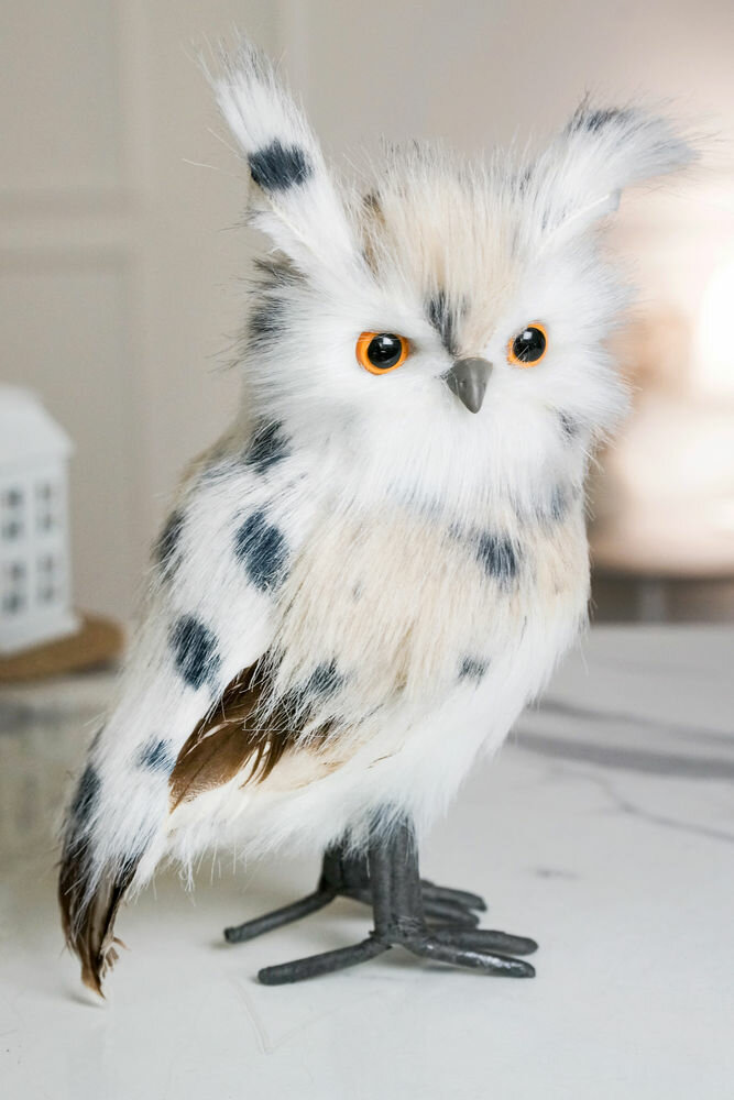 Декоративная фигура совёнок ИВИ, искусственный мех, перо, 23 см, Winter Deco 1135243