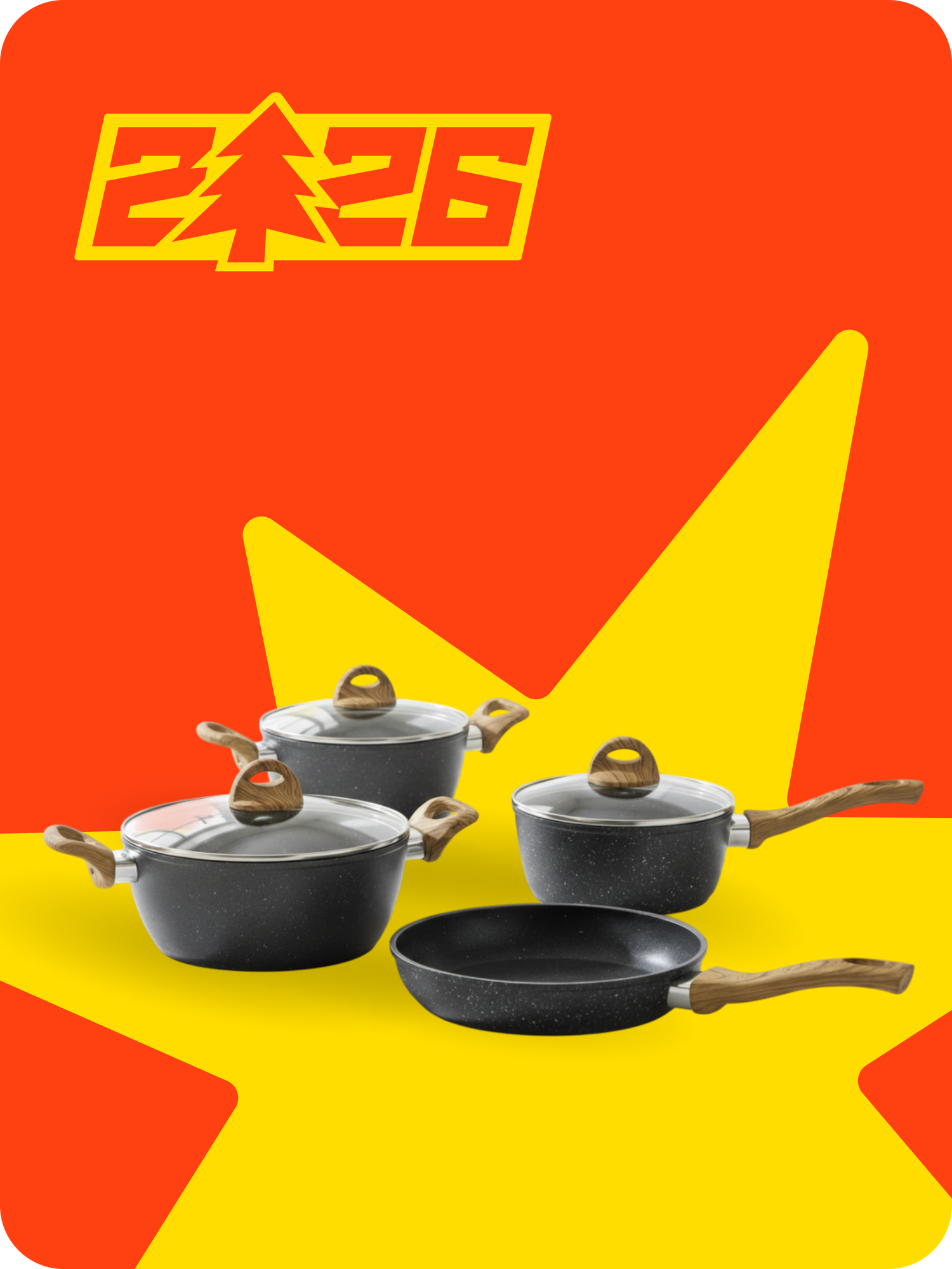 Набор посуды 7 предметов, антипригарное покрытие, ковш, кастрюли, сковорода, крышки