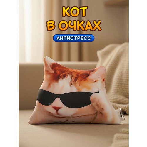 фото Мягкая антистресс мини игрушка-подушка мем кот в очках от бренда нескучные вещи