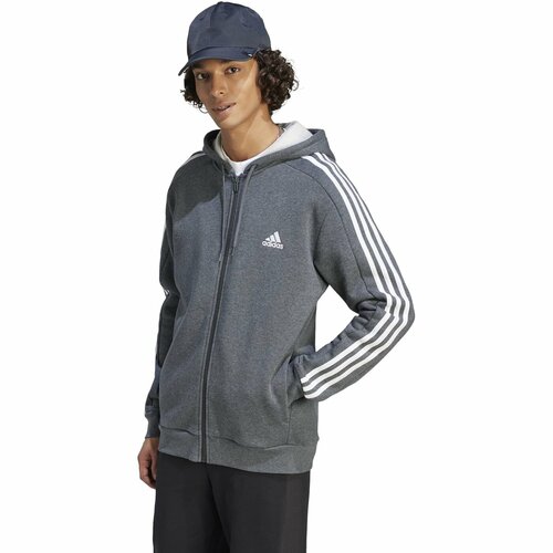 фото Толстовка adidas essentials fleece 3-stripes full-zip, размер xl, серый
