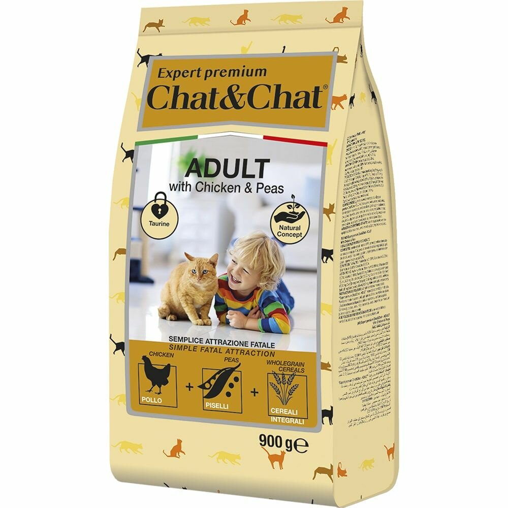 Chat&Chat Expert Premium 014/607743 Сухой корм с курицей и горохом для взрослых кошек 900 г