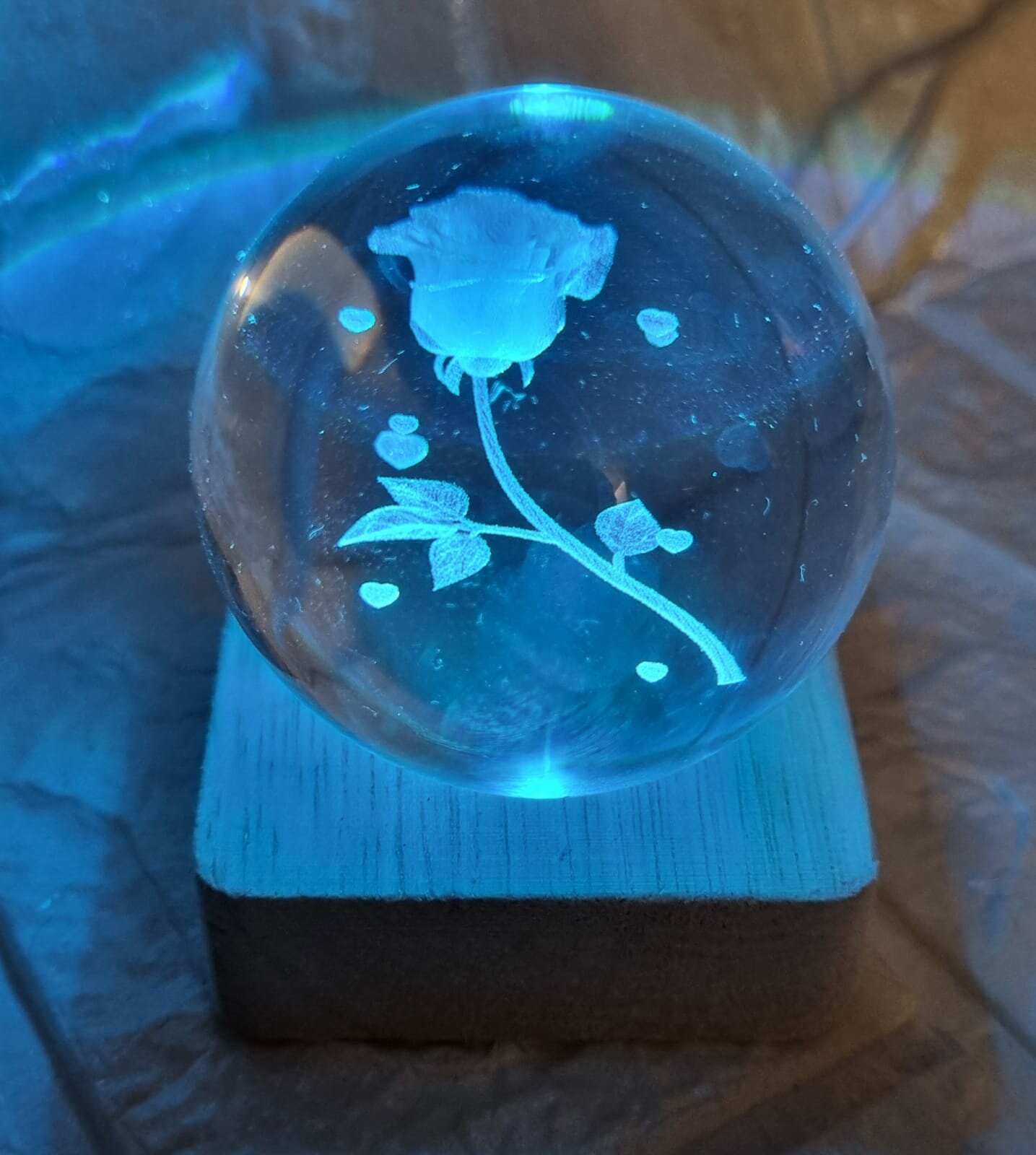 Хрустальный шар 3д ночник, с гравировкой светодиодный, от USB кабеля - фотография № 13