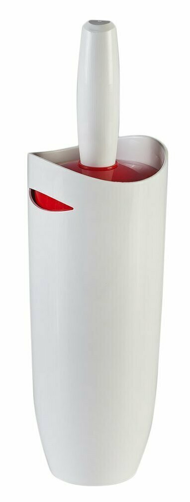Напольный ершик PRIMANOVA пластиковый с закрытой туалетной щёткой для унитаза Цвет: белый / красный Размер: Диаметр 10 см высота 35 см. (M-E05-04)