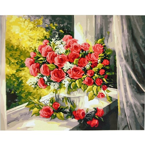Картина по номерам натюрморт, полевые цветы , пионы, 40x50см Букет маков в вазе, Paintboy, букет цветов , розы, сирень, ромашки, тюльпаны.