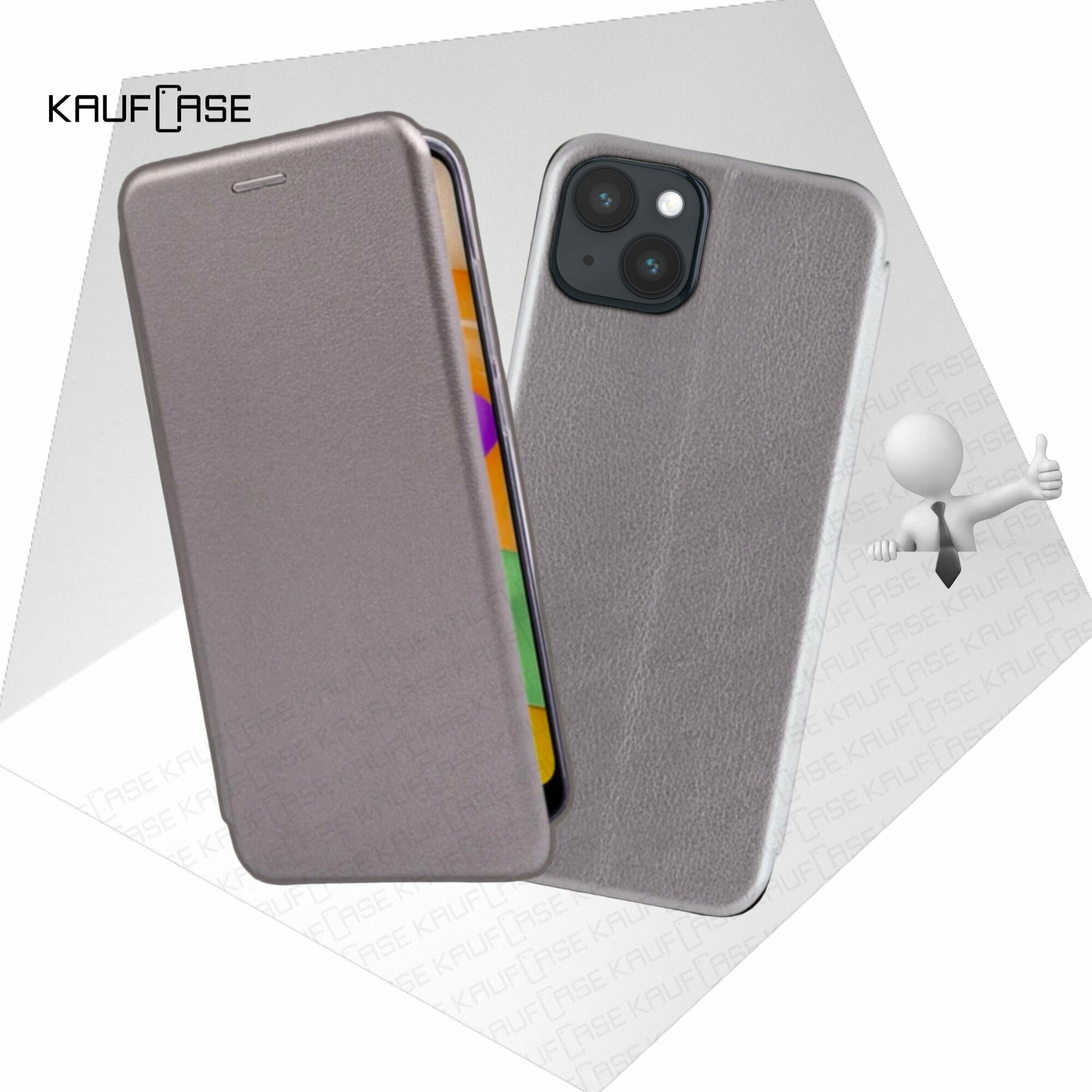 Чехол книжка KaufCase для телефона Apple iPhone 15 Plus (6.7"), серебро. Трансфомер