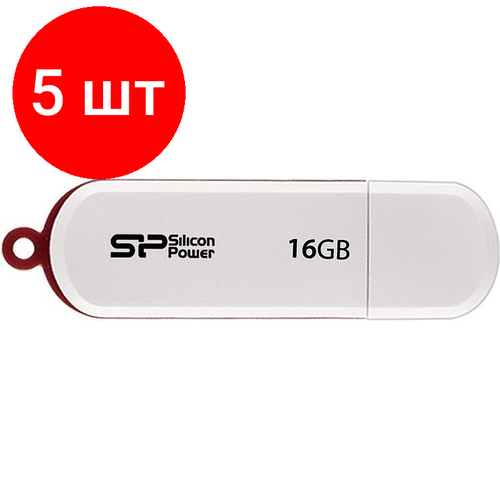 Комплект 5 штук, Флеш-память Silicon Power LuxMini 320 16Gb/USB 2.0/Белый (SP016GbUF2320V1W) флэш память silicon power luxmini 320 white