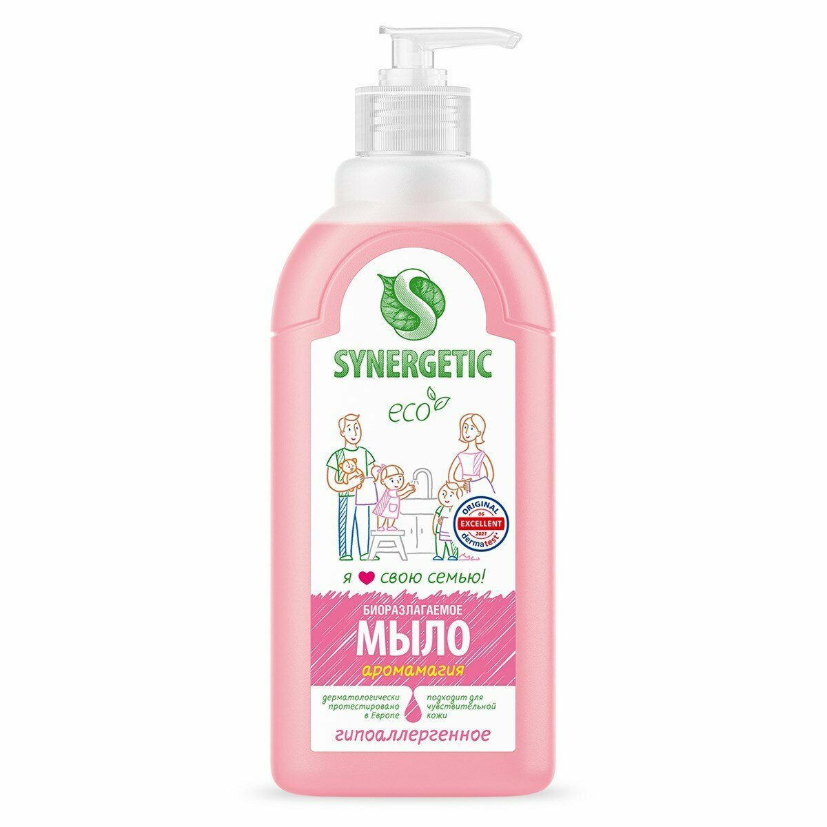 ЭКО мыло гипоаллергенное "Synergetic"АромаМагия, с дозатором, для рук и тела, 500мл