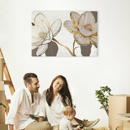 Картина на холсте для интерьера - Золотые лотосы красивые цветы 50х70 см