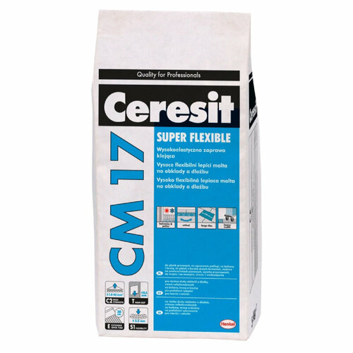 Клей CERESIT CM17 эластичный 5 кг эластичная полимерная гидроизоляция под плиточные облицовки ceresit cl 51 15 кг