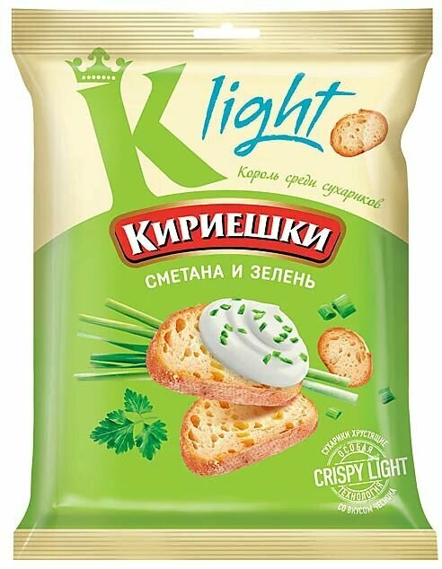 Сухарики Кириешки Light, со вкусом сметаны и зелени, 33 г