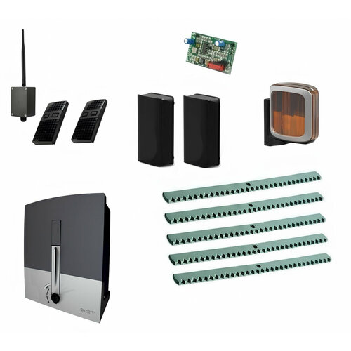Автоматика для откатных ворот CAME BXL04AGS FULL5-A-BT, комплект: привод, радиоприемник, 2 пульта, фотоэлементы, лампа, 5 реек, Bluetooth-модуль