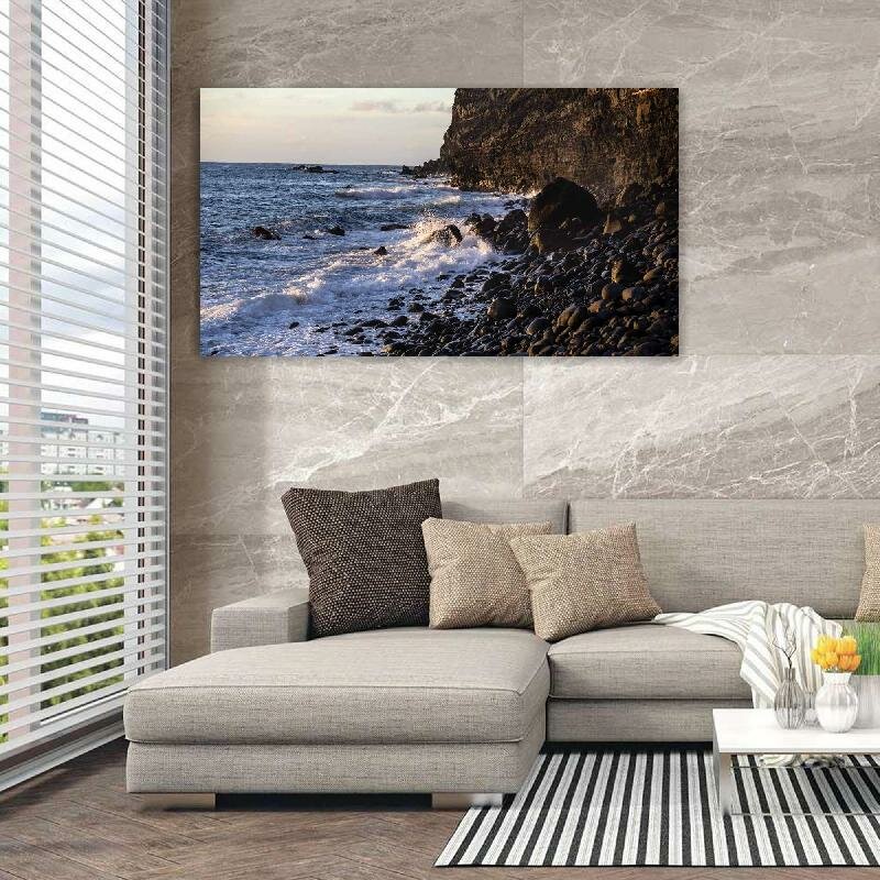 Картина на холсте 60x110 LinxOne "Море брызги скалы" интерьерная для дома / на стену / на кухню / с подрамником