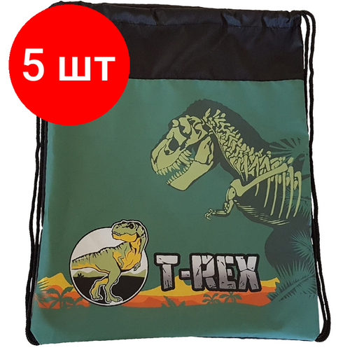 Комплект 5 штук, Мешок для обуви №1 School T-Rex 350x420 мм, МСО-5с