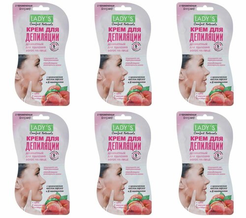 LADYS Comfort Naturals Крем для депиляции лица Деликатный, 10 мл, 6 шт