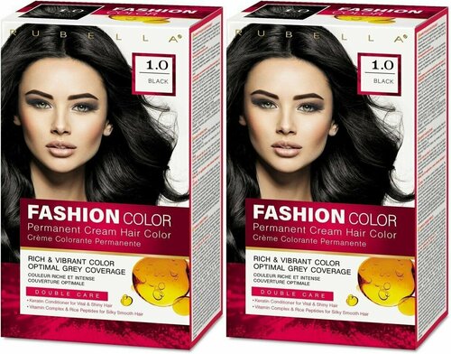 Rubella Стойкая крем-краска для волос Fashion Color 1.0 Черный, 50 мл, 2 шт /