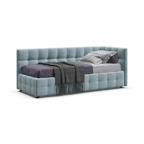Односпальная кровать BOSS Sleep mini с ящиками для хранения велюр Monolit Аква 90х200 см 30470₽