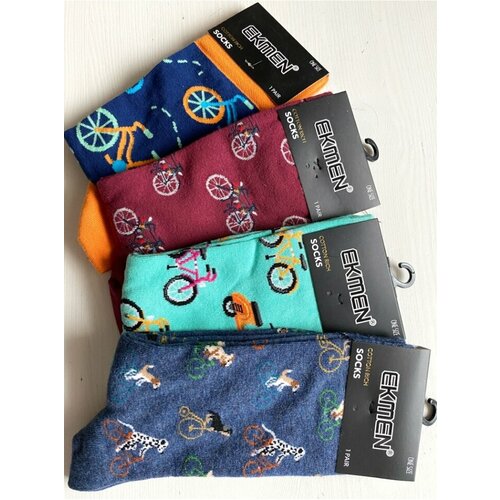 фото Носки ekmen, 4 пары, размер 36-41, синий, красный, голубой