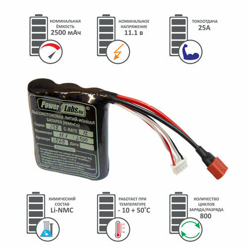 Аккумулятор PowerLabs, РПК-тип 11.1/2500 на элементах Samsung, Т-коннектор
