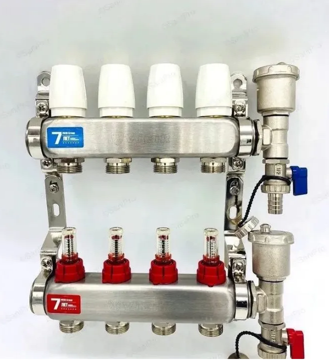 Коллекторная группа VIEIR 1"x 4 выхода с расходомерами, без кранов