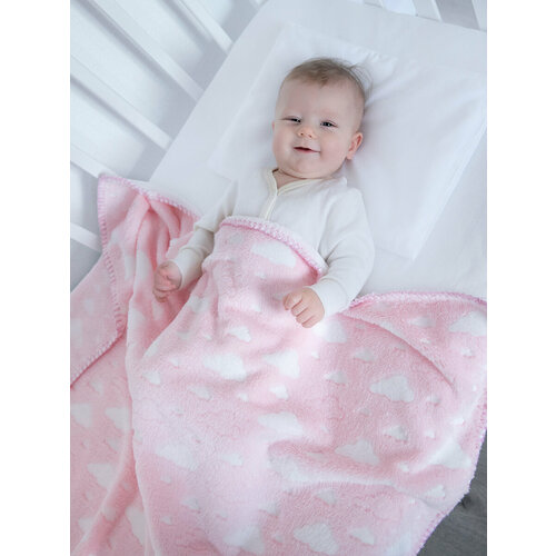 фото Плед для новорожденного 100х118 пушистый детский tessolo home "облака", розовый baby nice