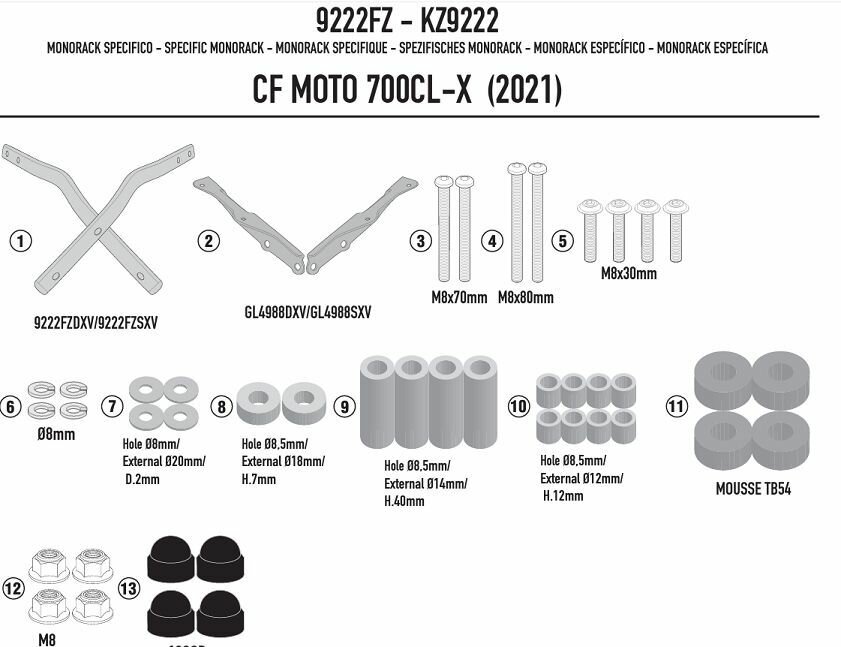 Крепление верхнего кофра GIVI 9222FZ для CFMOTO 700 CL-X '21-22