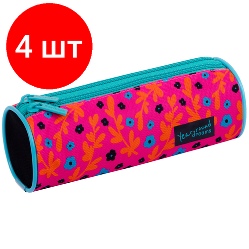 Комплект 4 шт, Пенал-тубус 2 отделения, 210*70 Berlingo Pink pattern, полиэстер