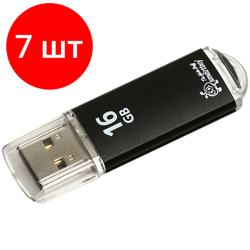 Комплект 7 шт, Память Smart Buy V-Cut 16GB, USB 2.0 Flash Drive, черный (металл. корпус )