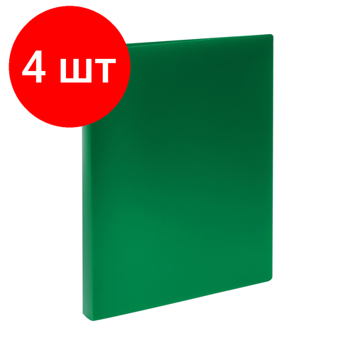 Комплект 4 шт, Папка на 4 кольцах СТАММ А4, 25мм, 500мкм, пластик, зеленая папка на 4 кольцах officespace а4 25мм 500мкм пластик зеленая