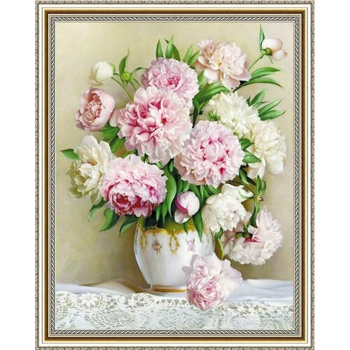 Алмазная мозаика на подрамнике 40х50, Букет цветов, пионы