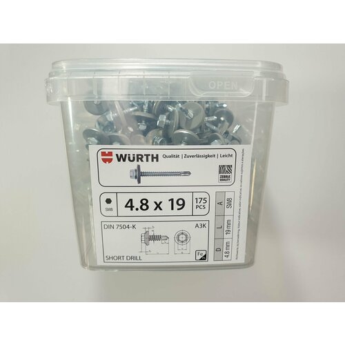 Саморез кровельный DIN 7504-K 4.8x19 (175 pcs) WURTH, Германия