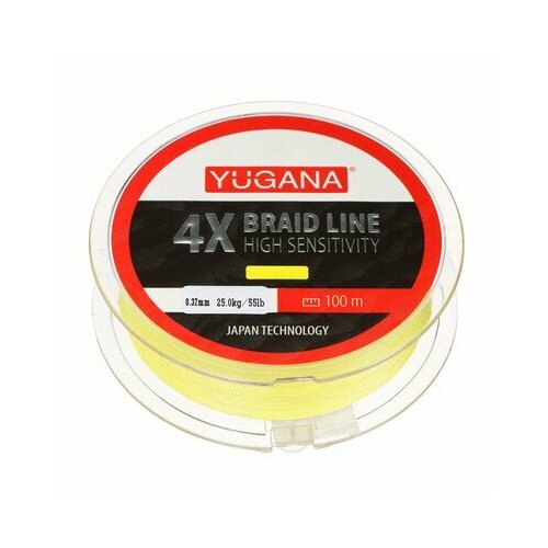 фото Леска плетеная yugana x4 pe yellow, 0.37 mm, 100 m