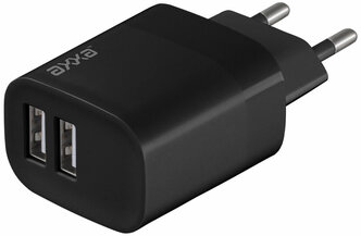 Сетевое зарядное устройство USB-A + USB-A, 12Вт, черный, ахха, AXXA 2402