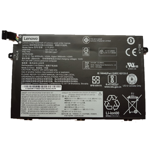 Аккумулятор для Lenovo Thinkpad E15, E480, E490, E580, E590, (01AV448), L17L3P51, 4050mAh, 45Wh, 11. аккумуляторная батарея для ноутбука lenovo thinkpad e485 l17m3p52 11 1v 4050mah