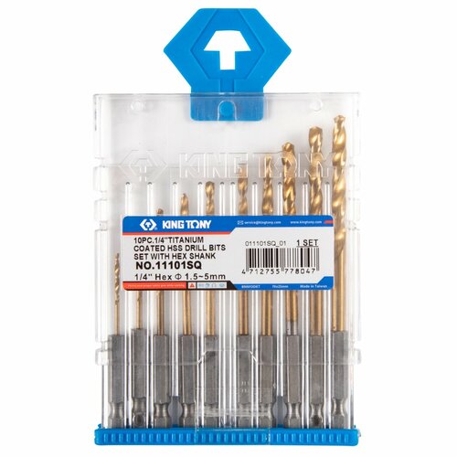 Набор сверл по металлу HSS Tin 15-50 мм с шестигранным хвостовиком 10 предметов TONY KING KING TONY 11101SQ 1904₽