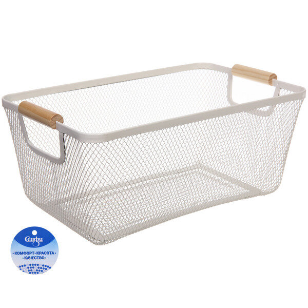фото Корзина для хранения металлическая с деревянными ручками «фарго», цвет белый, 21,5*15,5*35см (лейбл Селфи)