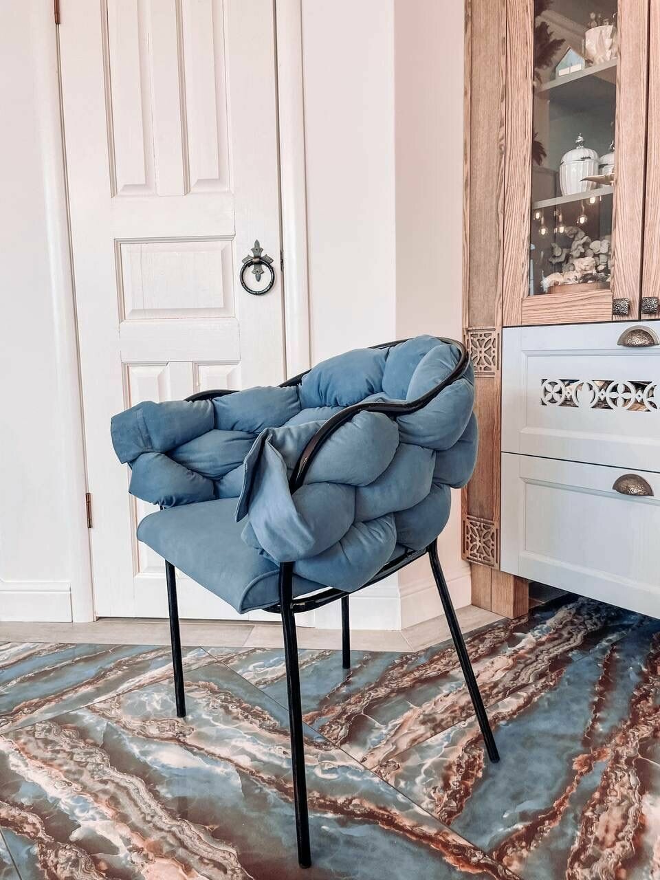 фото Стул обеденный "Мираж" каркас черный, велюр стальной