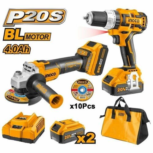 Набор дрель аккумболгарка бесщет 20В 2акк 4Ач ЗУ 47 предм сумка CKLI6015 INGCO INDUSTRIAL 28090₽