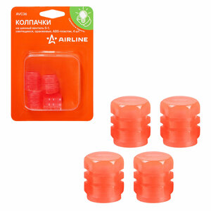 Колпачки на шинный вентиль S-1, светящиеся, оранжевые, ABS-пластик, 4 шт. AVC36 AIRLINE
