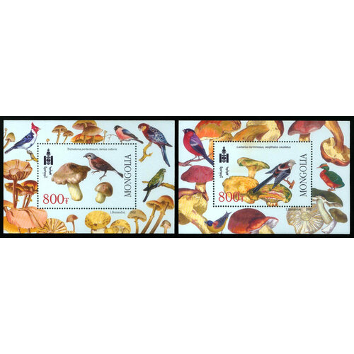 Почтовые марки Монголия 2003г. Грибы и птицы Птицы, Грибы MNH