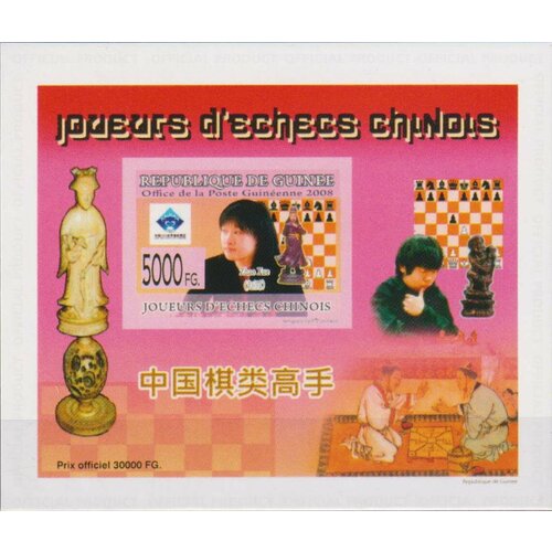 Почтовые марки Гвинея 2008г. Китайские шахматисты - Чжао Юэ, люкс блок Спорт, Шахматы MNH