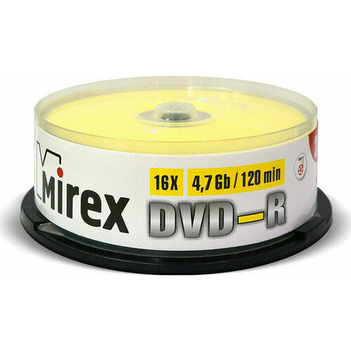 DVD-R Носители информации DVD-R, 16x, Mirex, Cake/25, UL130003A1M