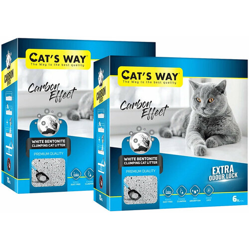 CAT'S WAY CARBON EFFECT наполнитель комкующийся для туалета кошек с добавление активированного угля (6 + 6 л)