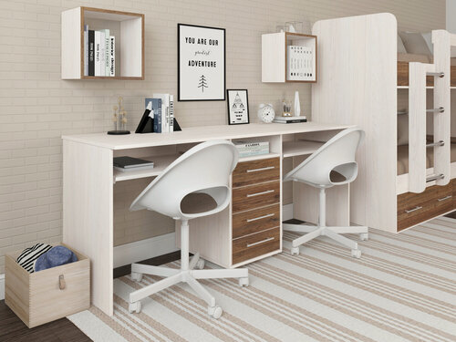 Изображение товара Компьютерный стол двойной Есэндвич Лаворо, 180x60х75 см (Анкор белый/Дуб Аризона)