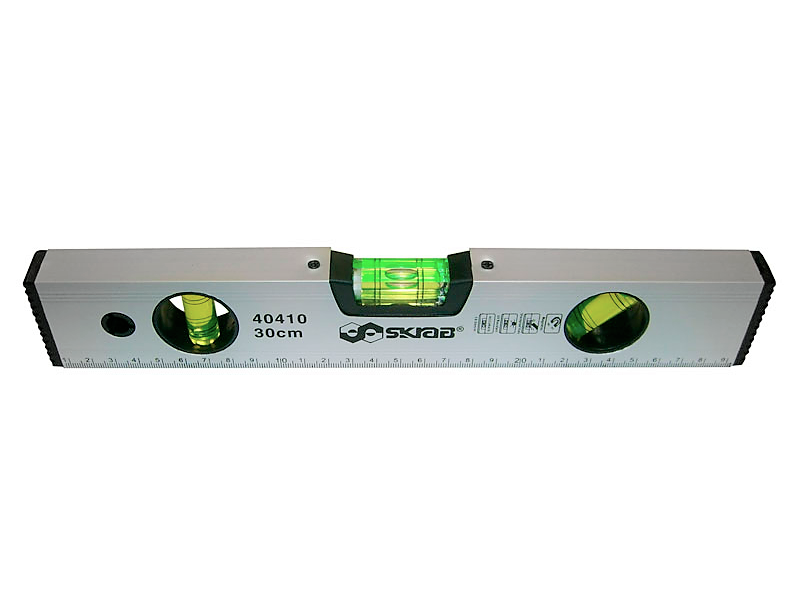 Уровень 300 мм магнитный облегченый 3 глазка алюминиевый SKRAB 40410