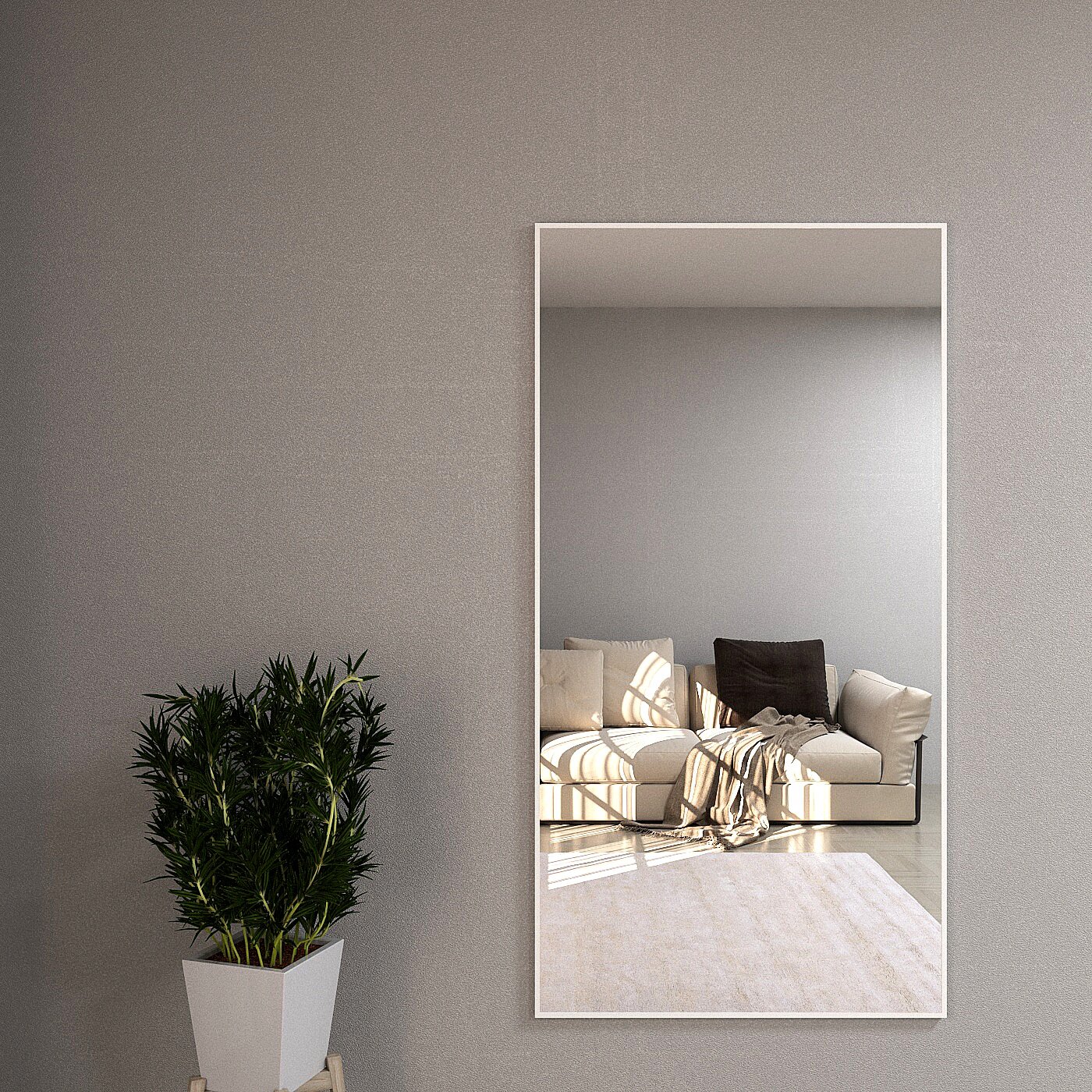 Зеркало настенное в алюминиевой раме ONE MARKET , 160х90 см. Белое - фотография № 1