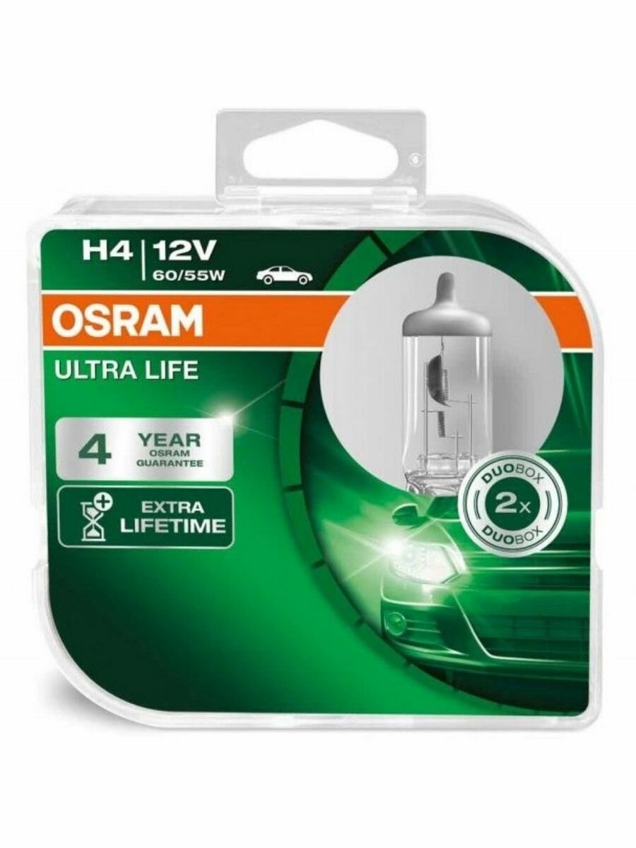 Галогенная лампа Osram H4 (60/55W 12V) Ultra Life 2шт