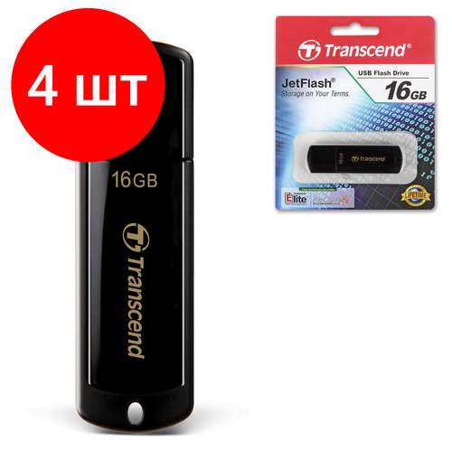 Комплект 4 шт, Флеш-диск 16 GB, TRANSCEND Jet Flash 350, USB 2.0, черный, TS16GJF350