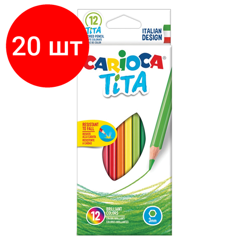 Комплект 20 шт, Карандаши цветные CARIOCA Tita, 12 цветов, пластиковые, грифель 3 мм, шестигранные, европодвес, 42793 карандаши 18 цветов carioca tita яркий ударопрочный грифель 3 0 мм шестигранные пластиковые картон европодвес