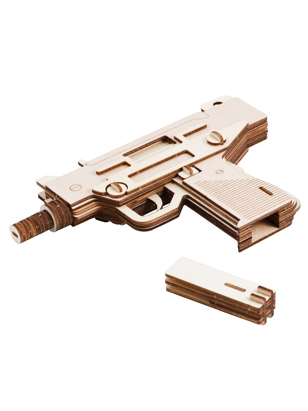 Сборная деревянная модель Wooden Toys Пистолет-Пулемет УЗИ - фото №5
